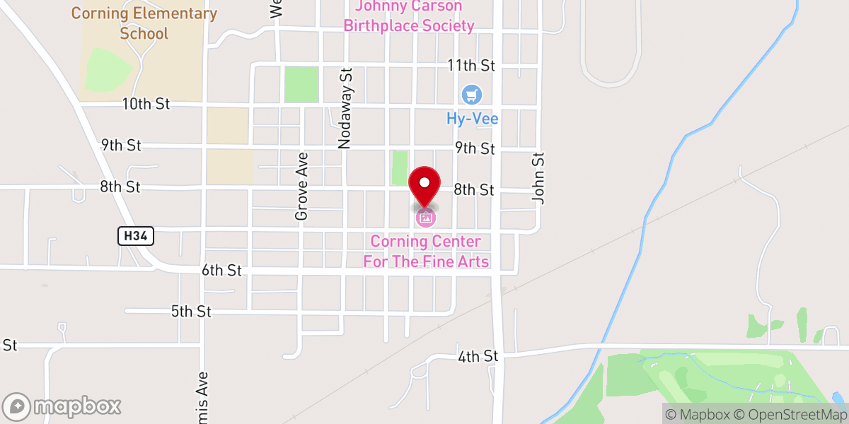 Map showing location of Main Street Corning