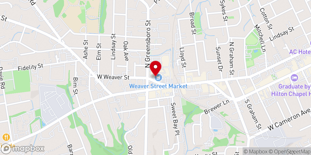 Map showing location of Weaver Street Market