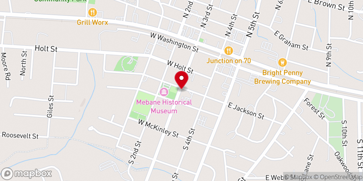 Map showing location of First Baptist Church-Mebane