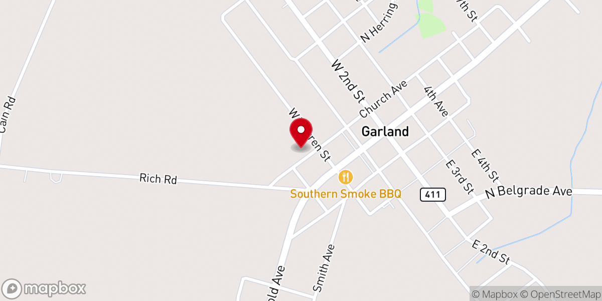Map showing location of Garland Town Hall