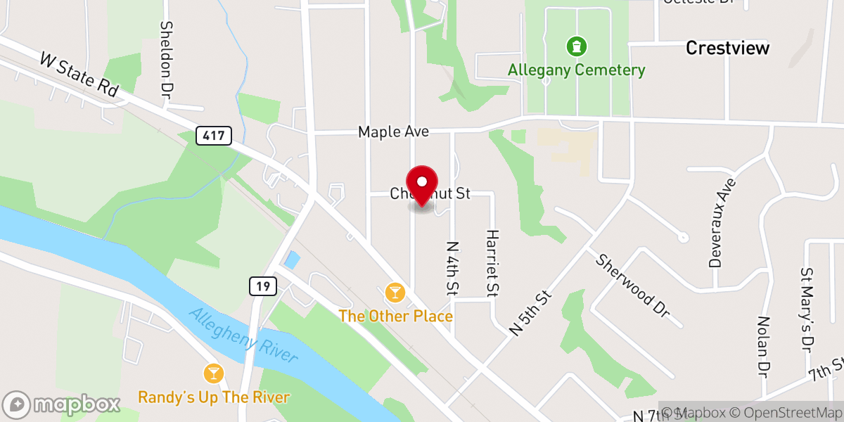Map showing location of Family Church Allegany
