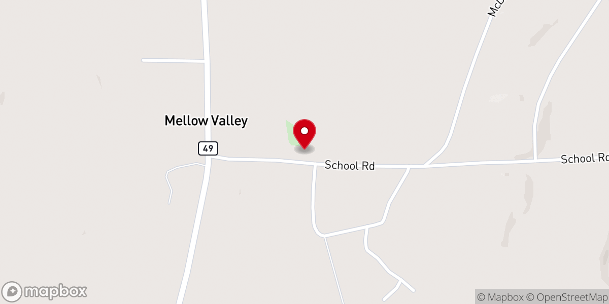 Map showing location of Mellow Valley Baptist Church