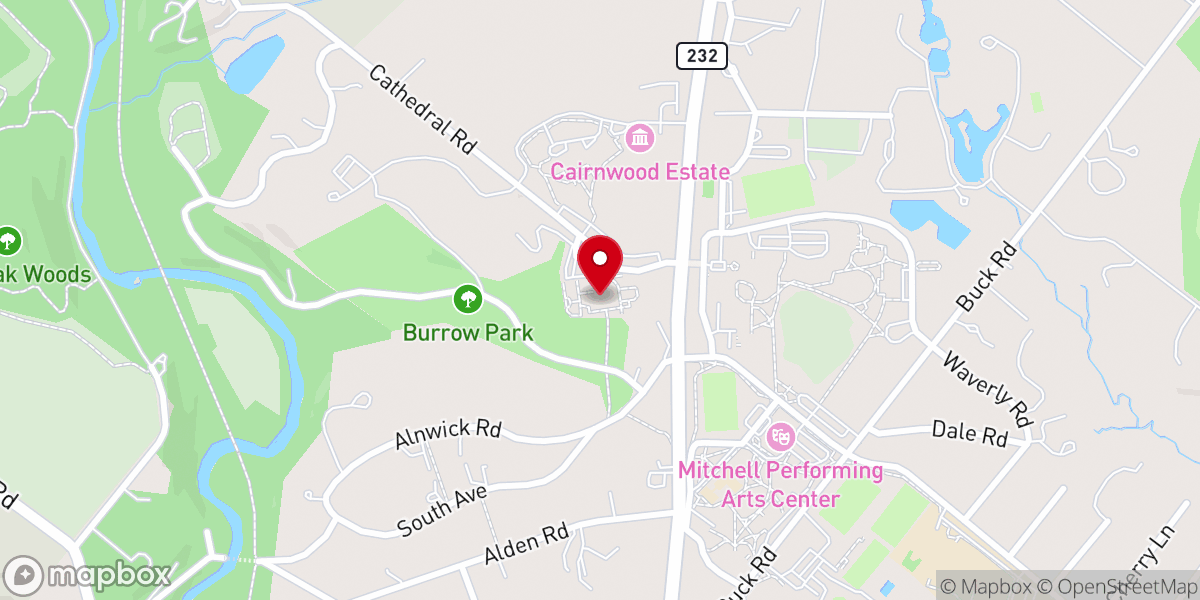 Map showing location of Bryn Athyn Cathedral