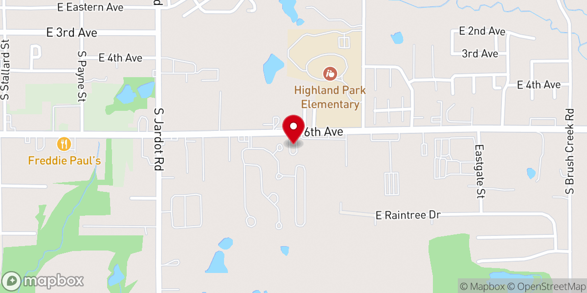 Map showing location of East Sixth Street church of Christ