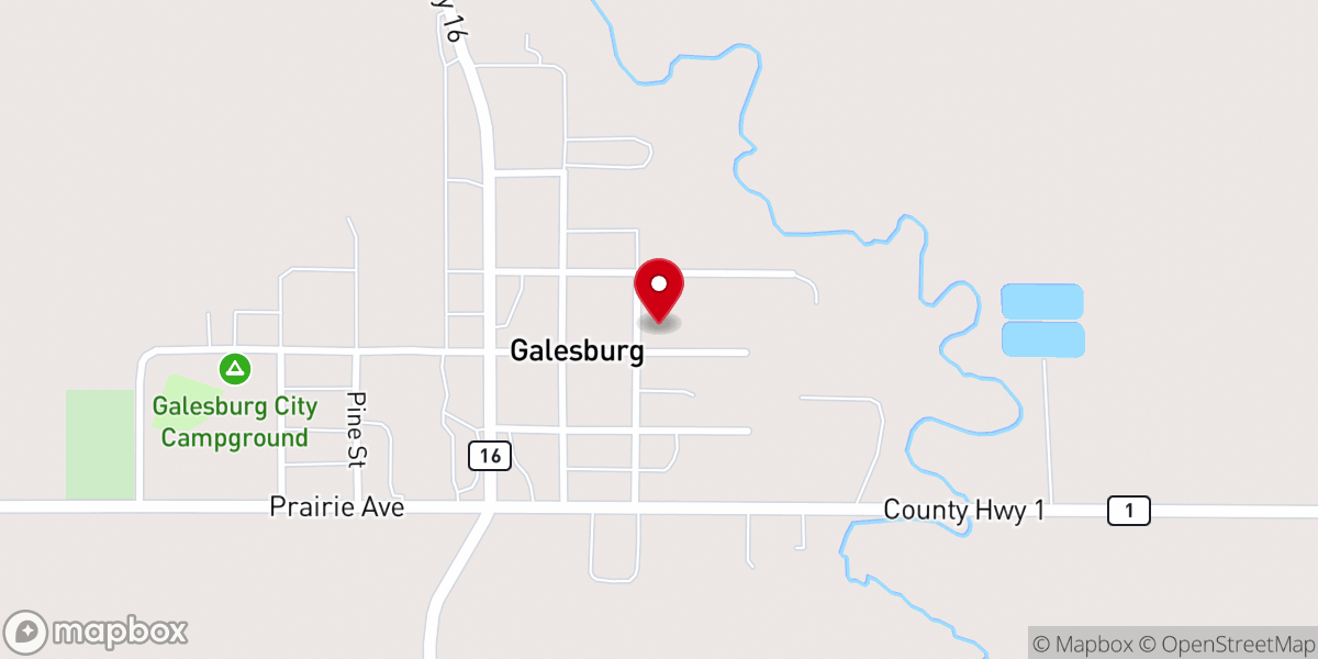 Map showing location of Elm River Lutheran Church