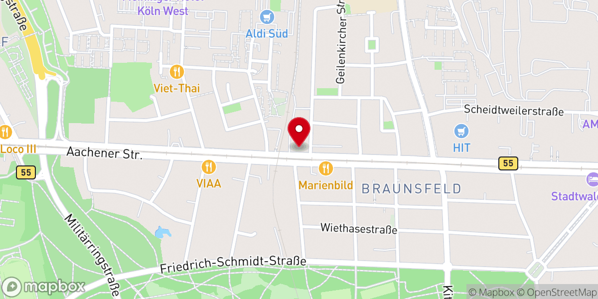 Map showing location of Evangelische Clarenbach-Kirche Braunsfeld