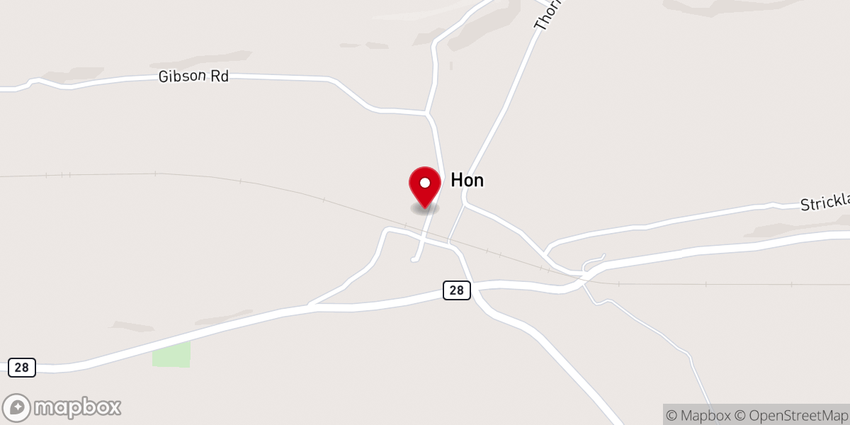 Map showing location of Hon Baptist Church