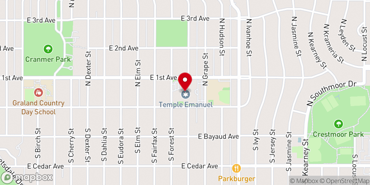 Map showing location of Temple Emanuel