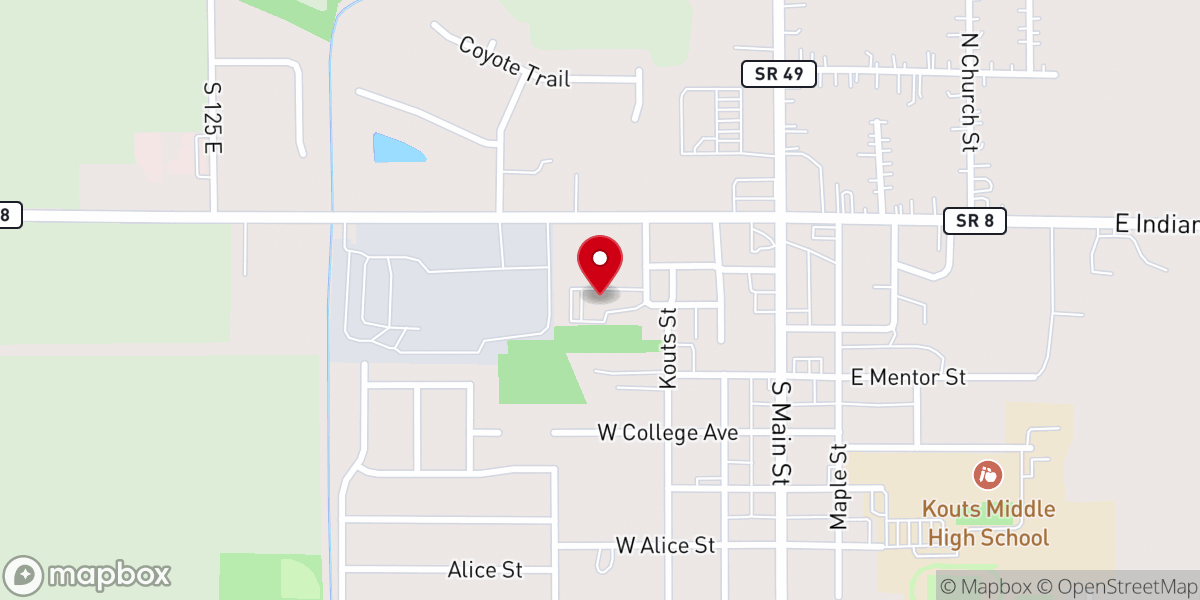 Map showing location of Kouts Christian Church