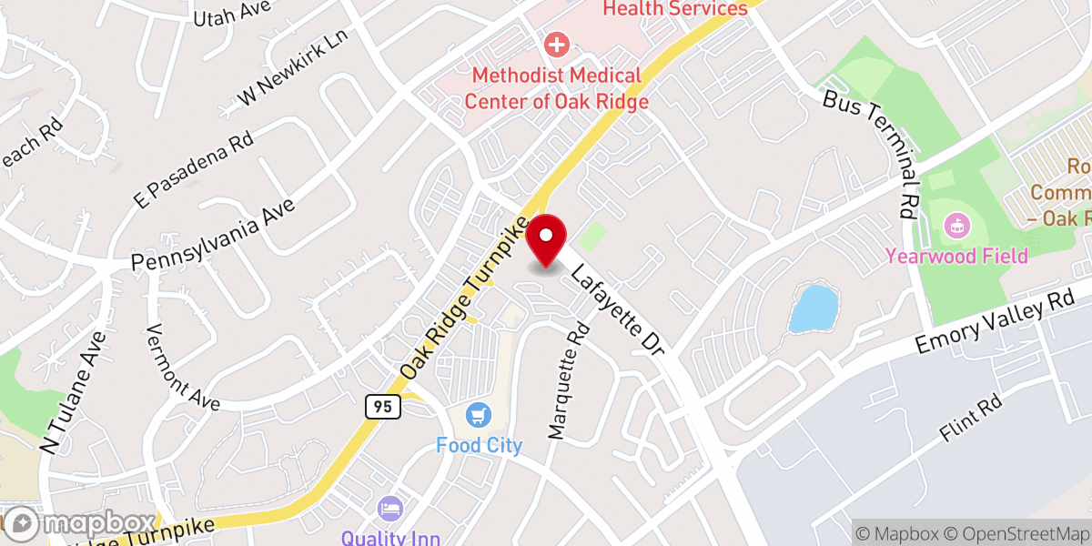Map showing location of First Baptist Church Oak Ridge
