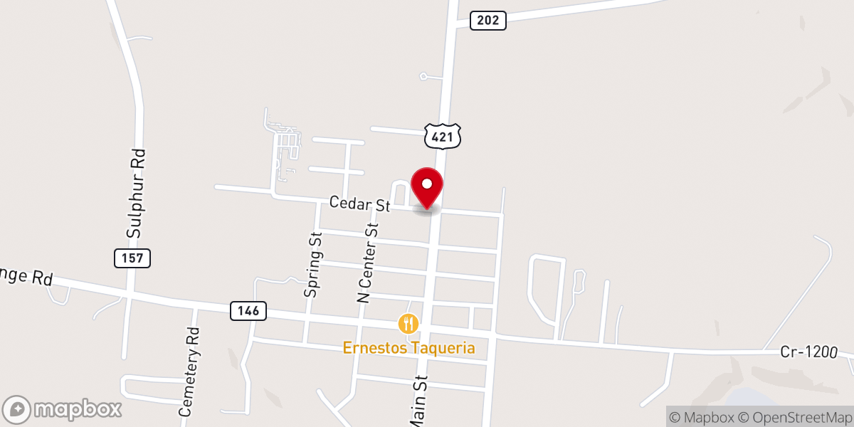 Map showing location of Main Street Baptist Church