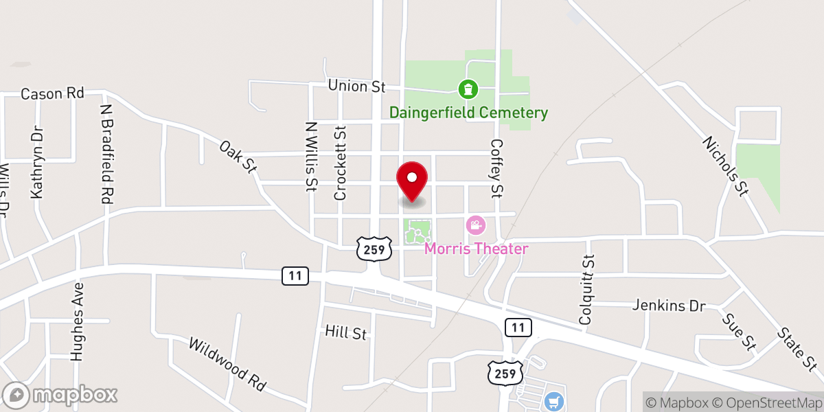 Map showing location of First Methodist Church Daingerfield