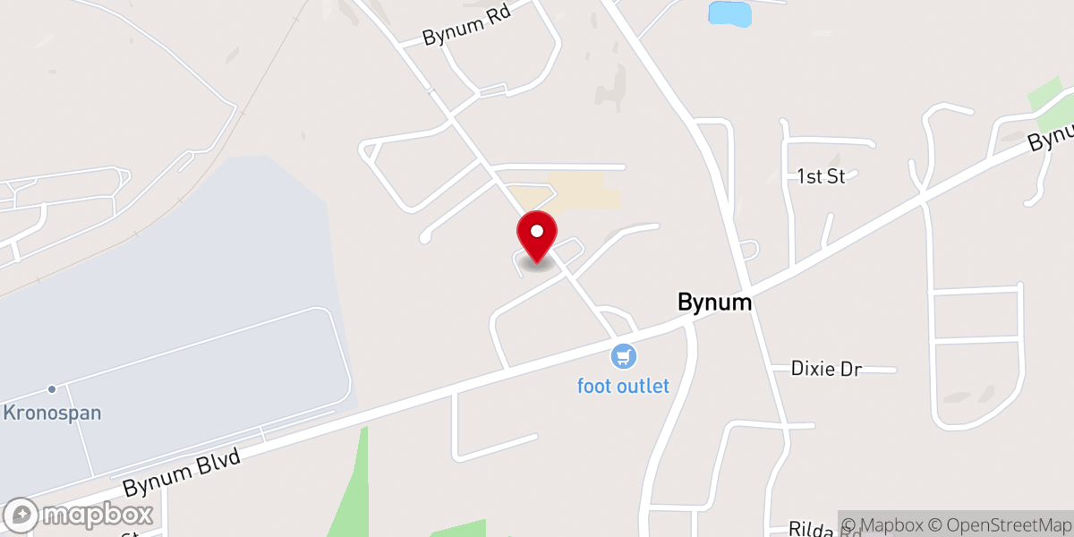 Map showing location of Bynum Baptist Church