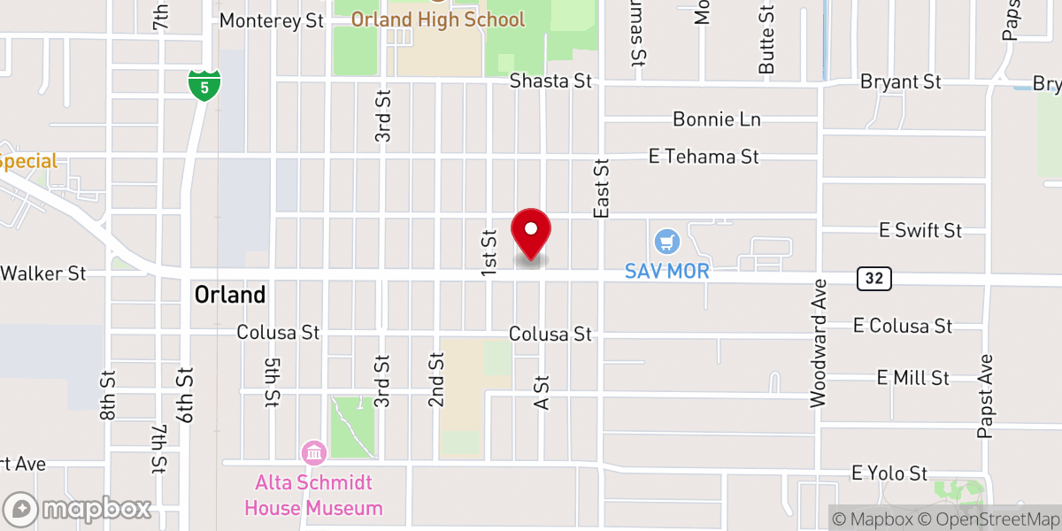 Map showing location of Orland Seventh-Day Adventist Church