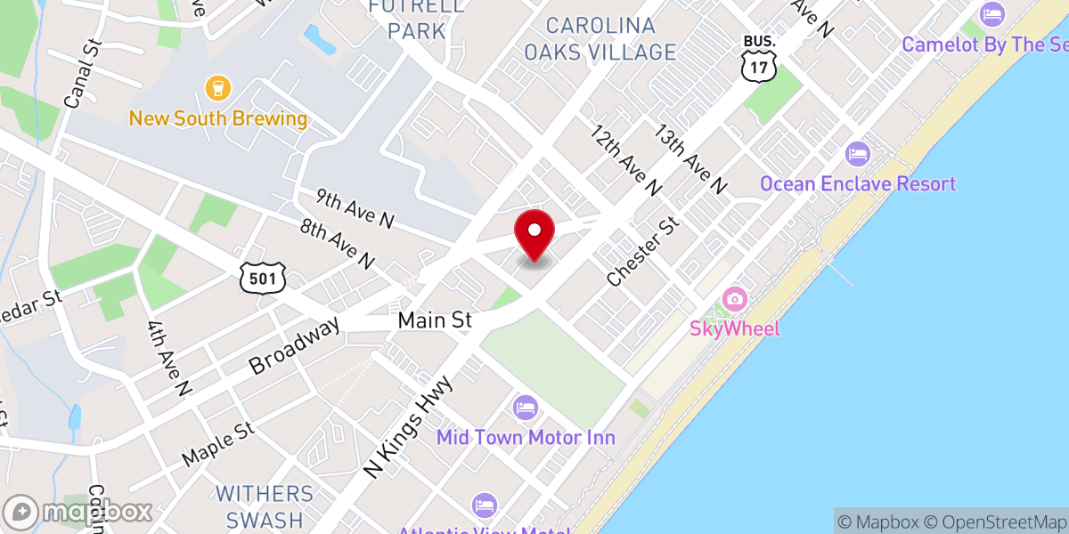 Map showing location of First Methodist Church Myrtle Beach