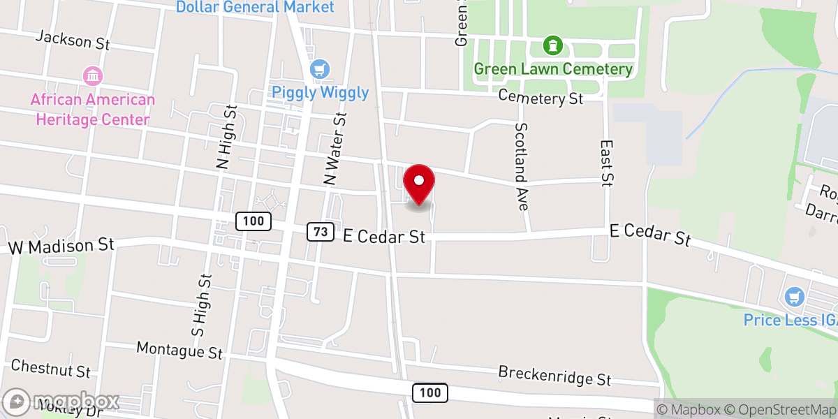 Map showing location of First Baptist Church, Franklin