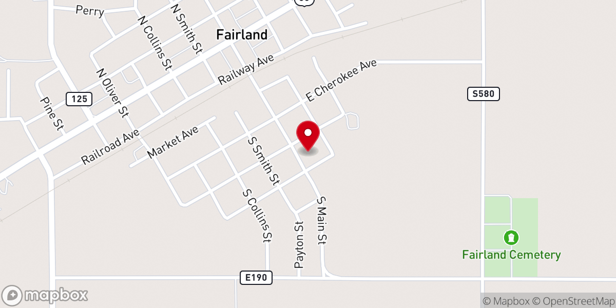 Map showing location of Fairland First Assembly of God