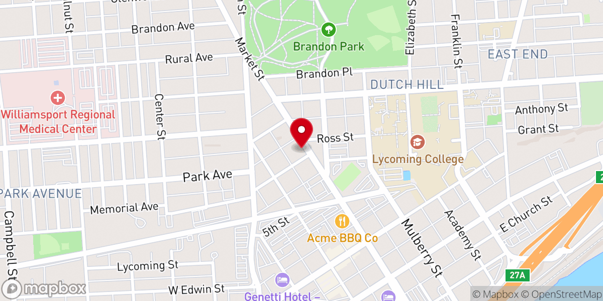 Map showing location of First Church Williamsport (Christian Life Center)