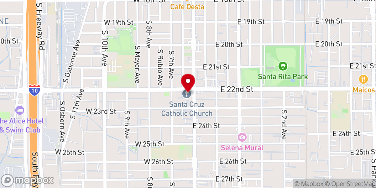 Map showing location of Santa Cruz Catholic Church