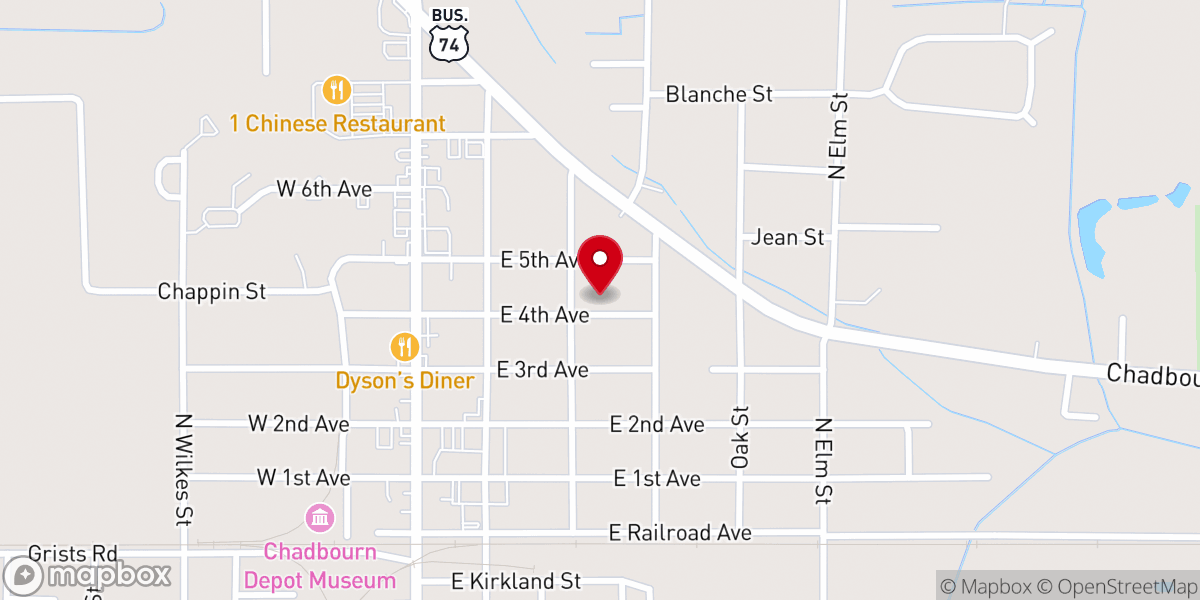 Map showing location of Chadbourn Baptist Church