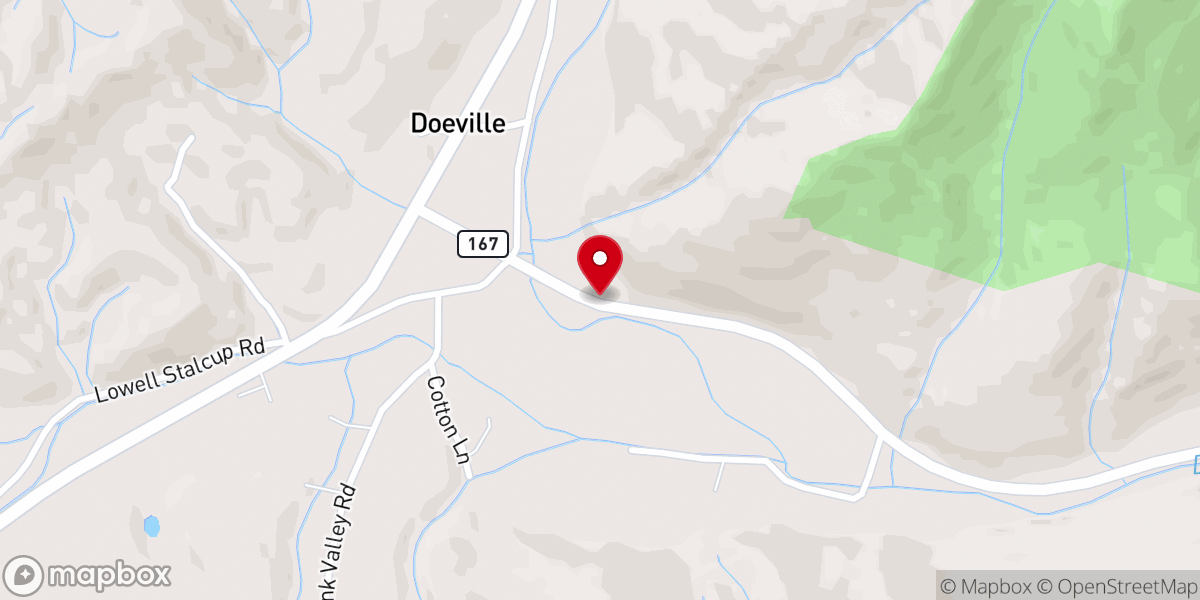 Map showing location of Little Doe Church