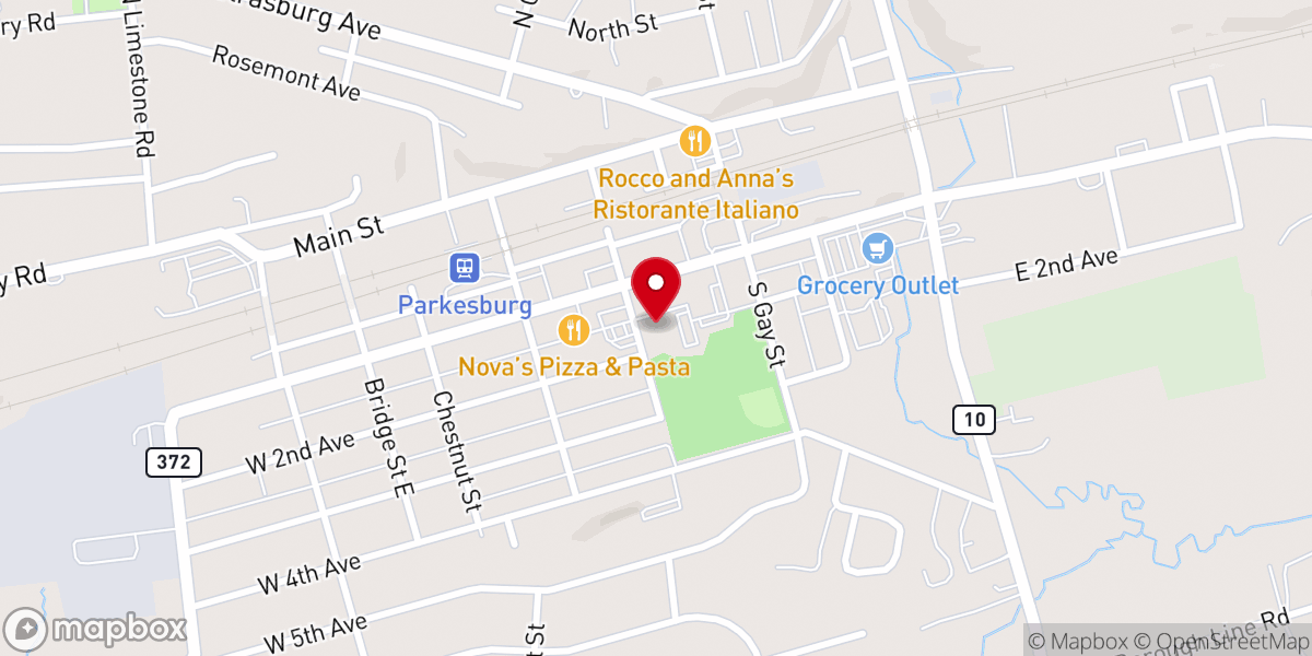 Map showing location of Parkesburg Baptist Church