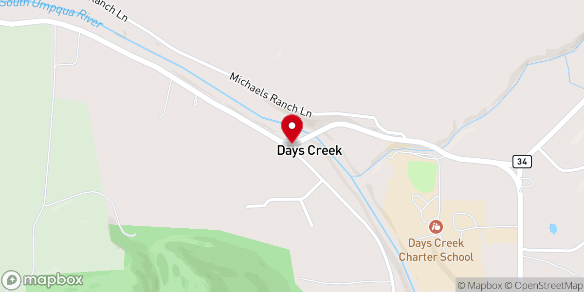 Map showing location of Days Creek
