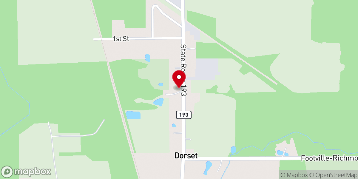 Map showing location of First Baptist Church of Dorset