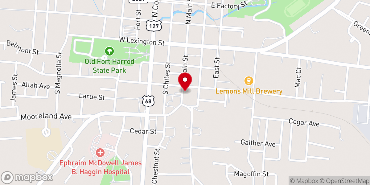 Map showing location of Harrodsburg Christian Church