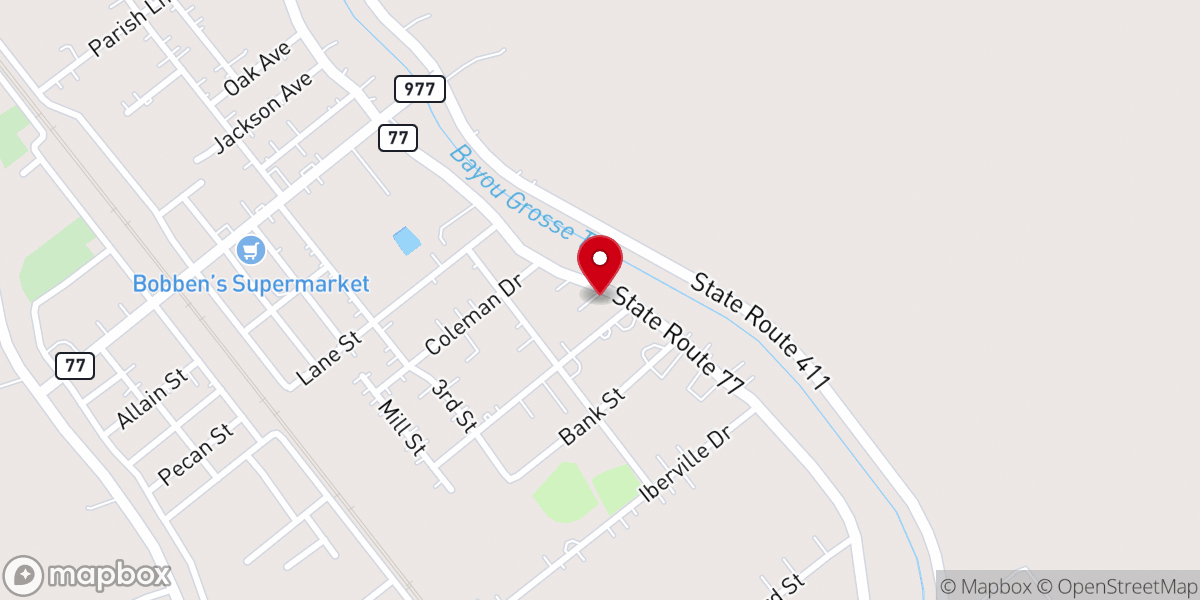 Map showing location of First Baptist Church of Maringouin