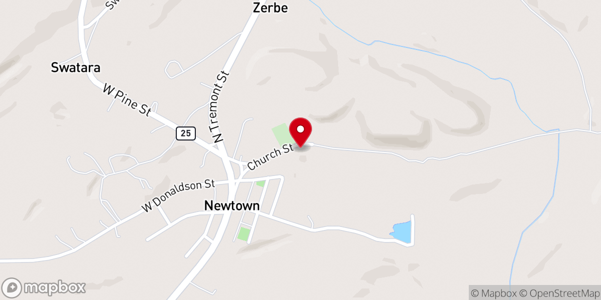 Map showing location of St. John's Church, Newtown