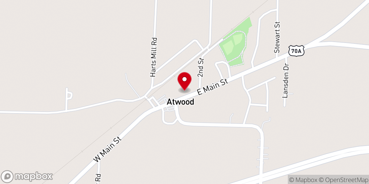 Map showing location of Atwood First Baptist Church