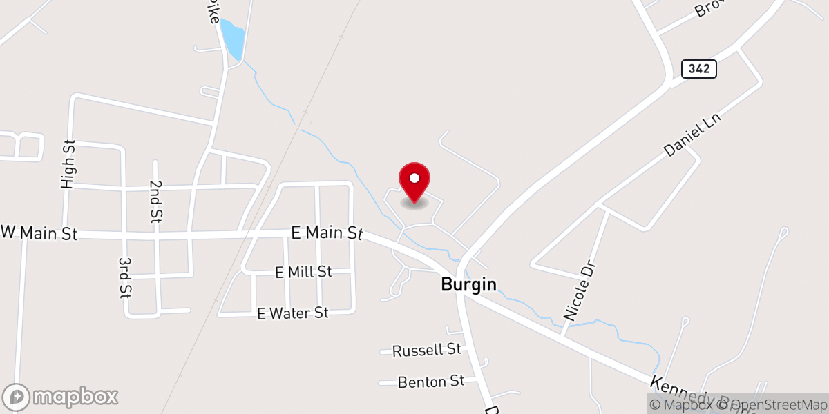 Map showing location of Burgin Baptist Church