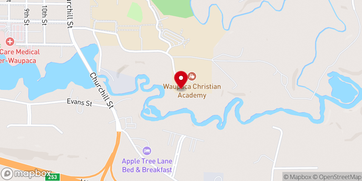 Map showing location of Waupaca Christian Academy