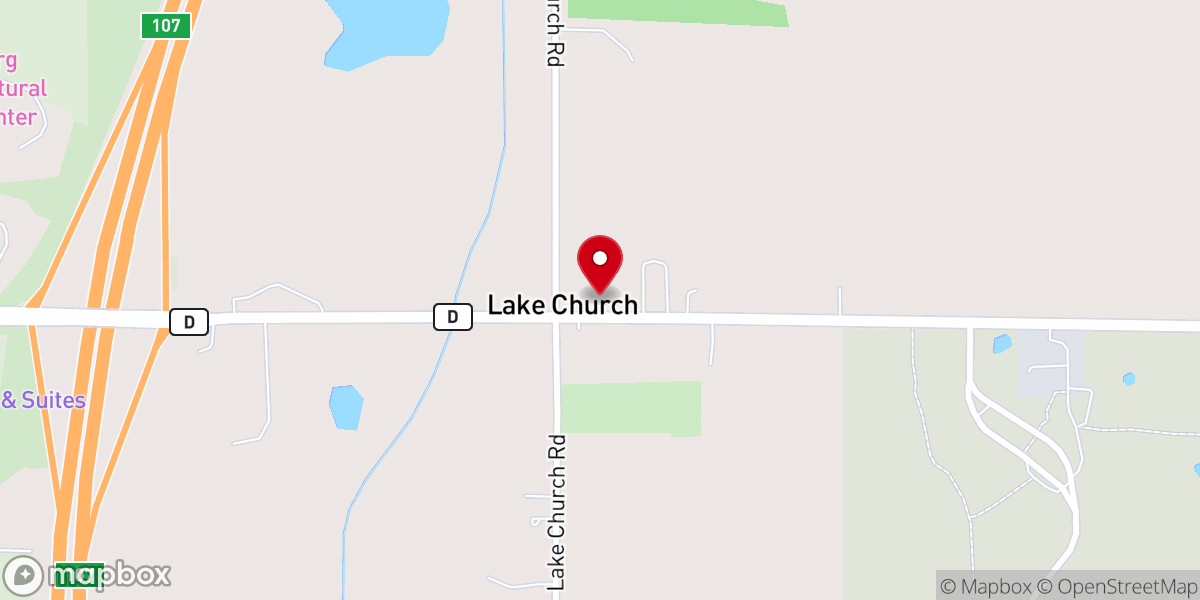 Map showing location of Lake Church Inn