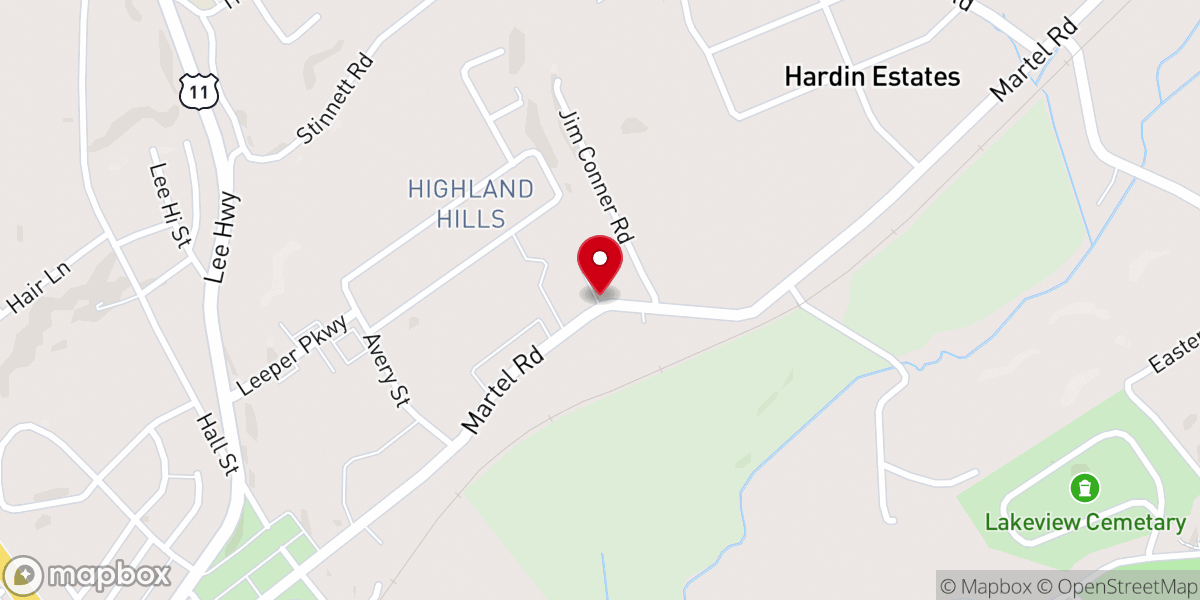 Map showing location of Highland Hills Church of God