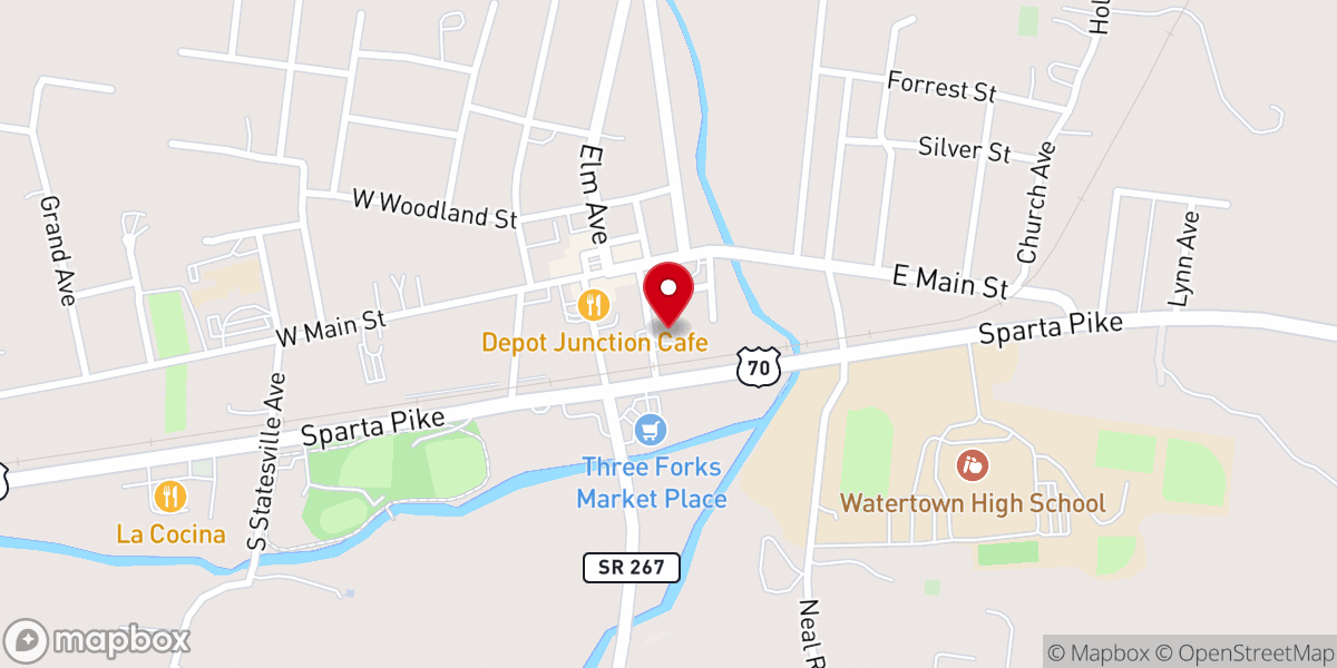 Map showing location of Watertown Church of God of Prophecy
