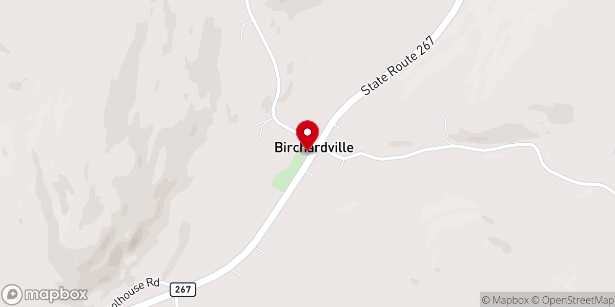 Map showing location of Birchardville Baptist Church