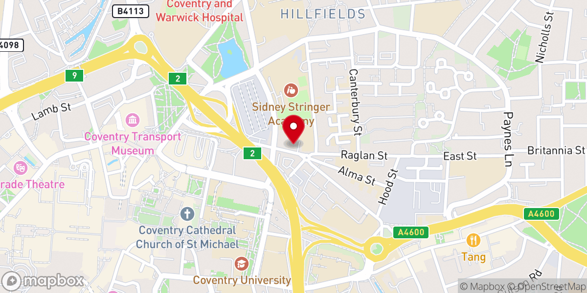Map showing location of Hillfields Church Coventry, Lower Ford St