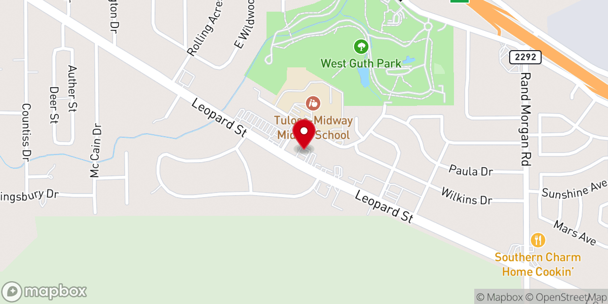 Map showing location of Tuloso-Midway Baptist Church
