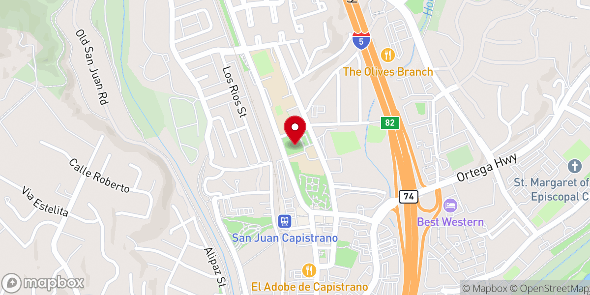 Map showing location of Mission Basilica San Juan Capistrano