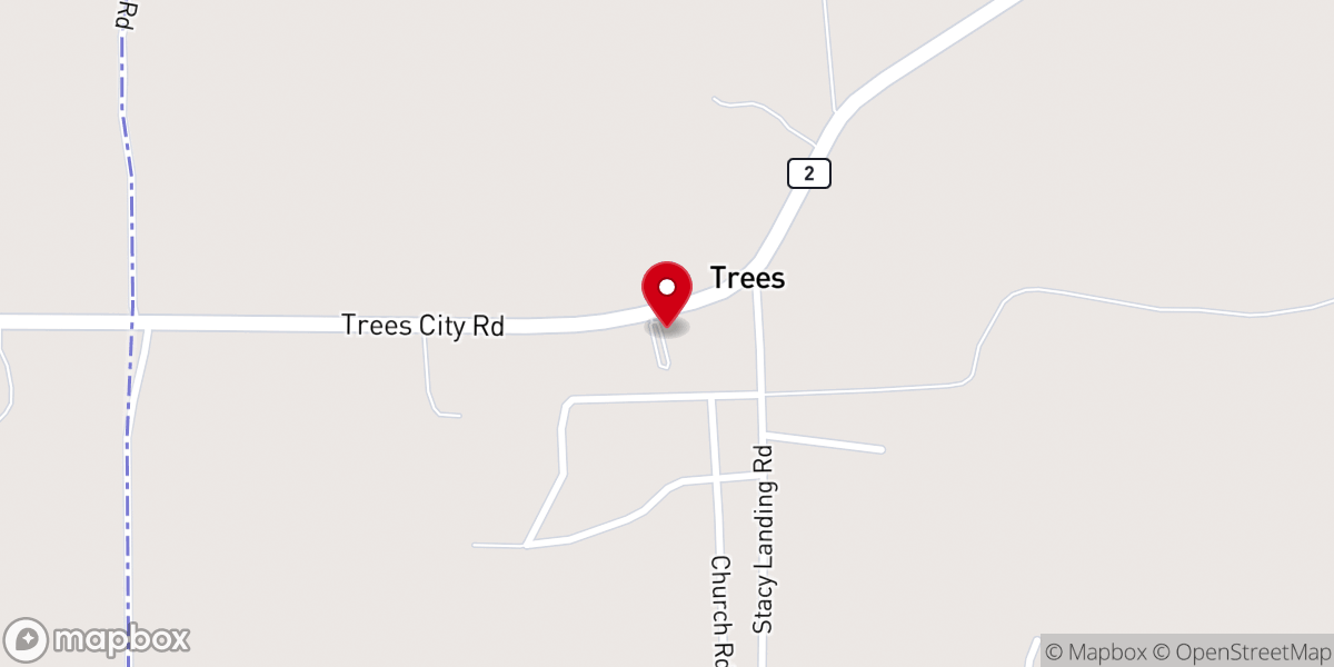 Map showing location of Trees Baptist Church