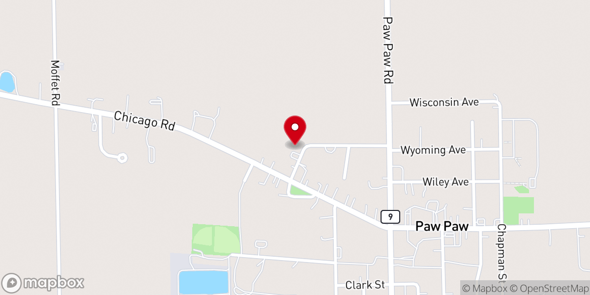 Map showing location of Paw Paw Bible Church