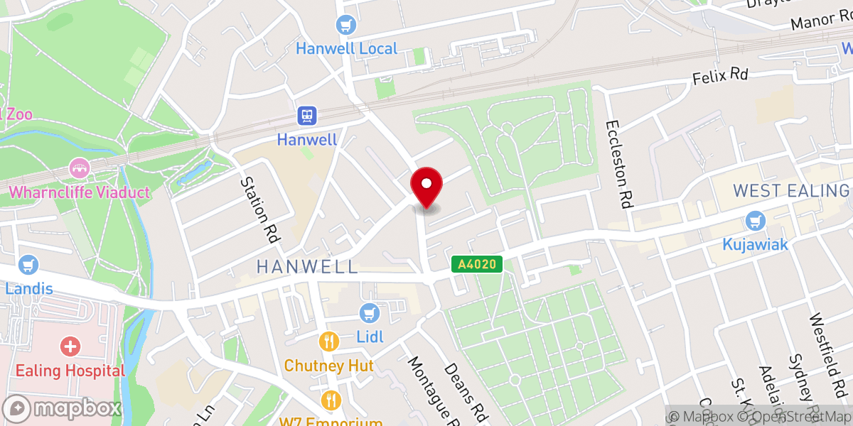 Map showing location of Hanwell Methodist Church