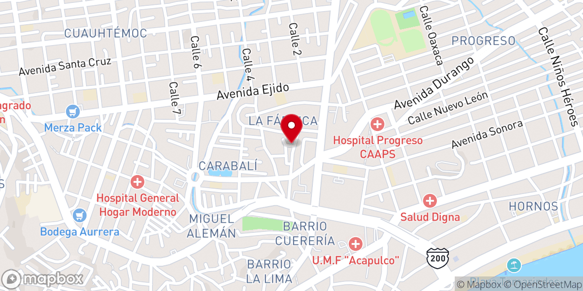 Map showing location of Parroquia de San José Obrero, Barrio de la Fábrica