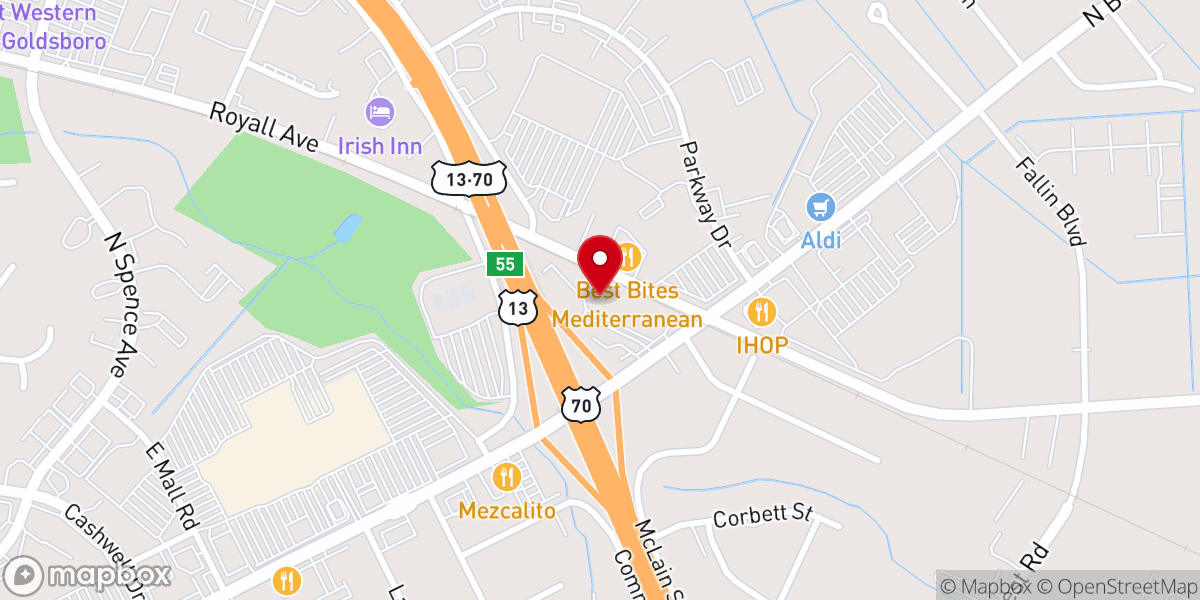 Map showing location of The Bridge Church Goldsboro