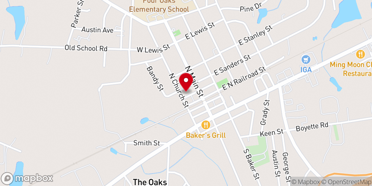 Map showing location of Four Oaks United Methodist Church