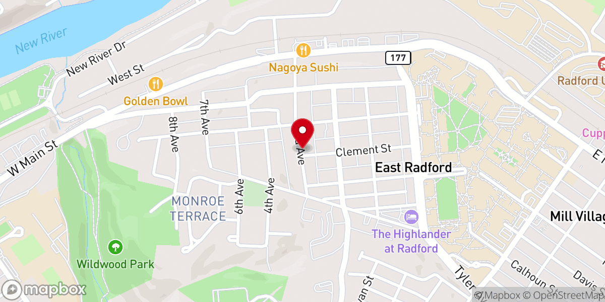 Map showing location of Radford Wesleyan Church