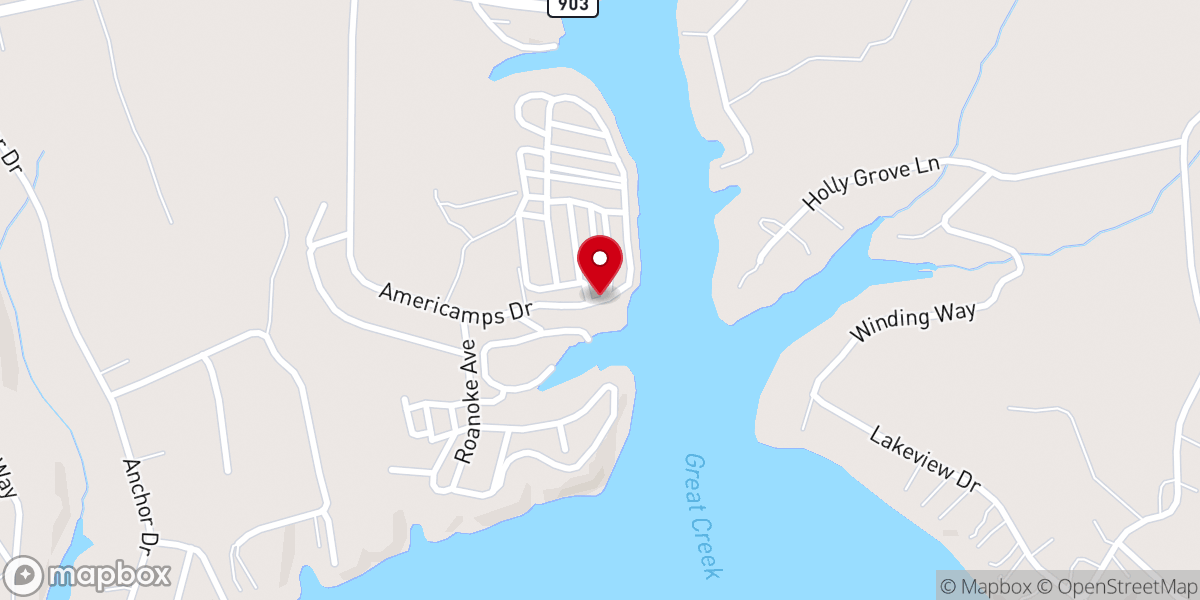 Map showing location of Lake Gaston Americamps