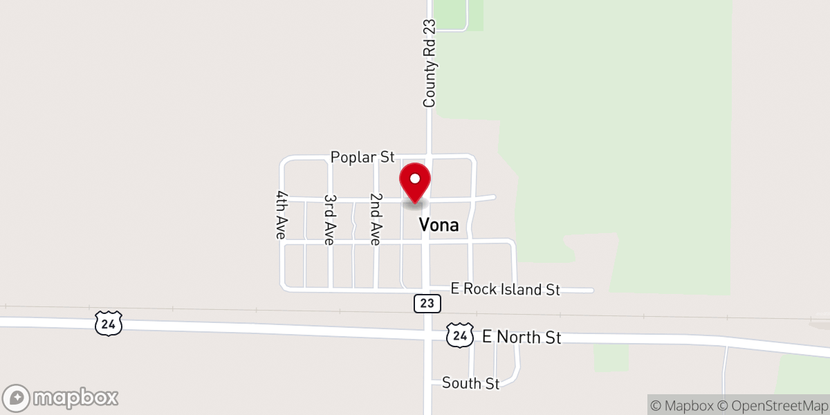 Map showing location of Vona Church